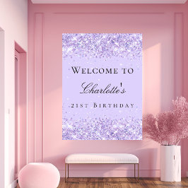 Póster Cumpleaños fiesta violeta lavanda brillo nombre