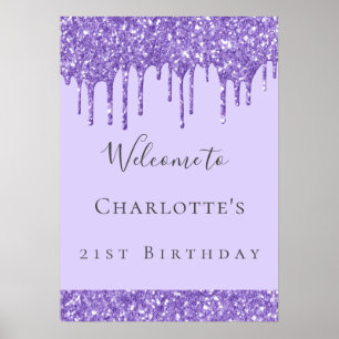 Póster Cumpleaños fiesta violeta lavanda brillo nombre