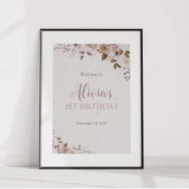 Póster Cumpleaños Floral de Boho Brown