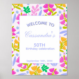 Póster Cumpleaños floral elegante fiesta rosa lindo