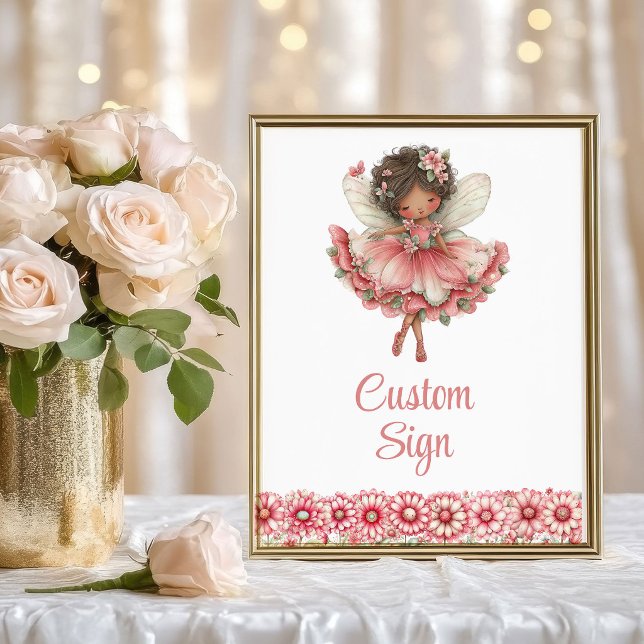 Póster Cumpleaños Floral Rubor de Hada Artística Personal (Artistic Fairy Girl Blush Floral Birthday Custom Sign

)