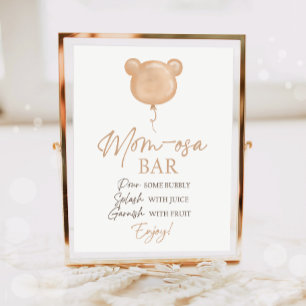 Póster Cumpleaños Globo Oso de Peluche Mom-osa Bar