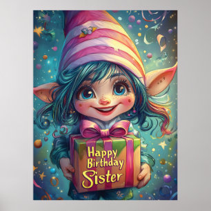 Póster Cumpleaños Gnome - Feliz cumpleaños hermana