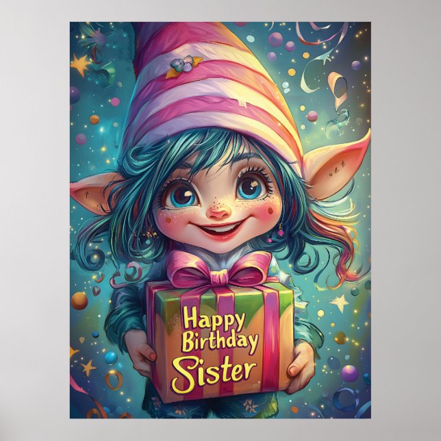 Póster Cumpleaños Gnome - Feliz cumpleaños hermana (Frente)