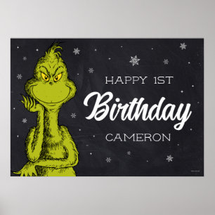 Póster Cumpleaños Grinch Pizarra