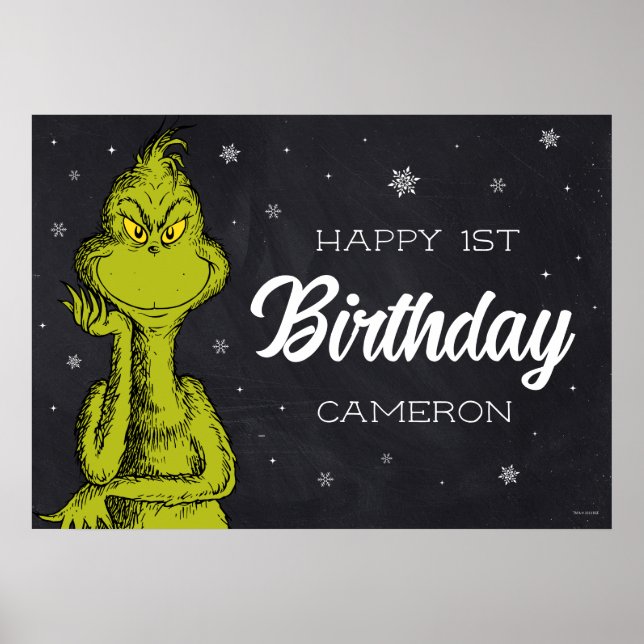 Póster Cumpleaños Grinch Pizarra (Frente)