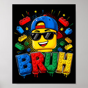 Póster Cumpleaños Hermano Chico Construyendo Ladrillos Bl