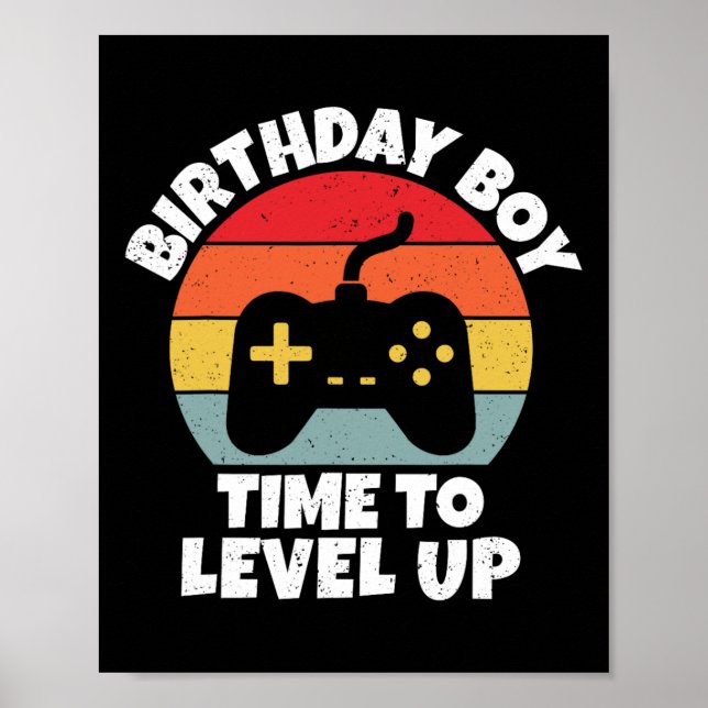 Póster Cumpleaños Hora Del Niño Para Levantar Videojuego  (Frente)