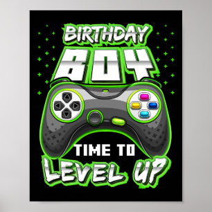 Póster Cumpleaños Hora Del Niño Para Levantar Videojuego 