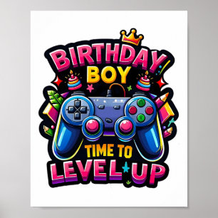 Póster Cumpleaños Hora Del Niño Para Levantar Videojuego 