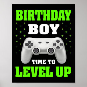 Póster Cumpleaños Hora Del Niño Para Levantar Videojuego 