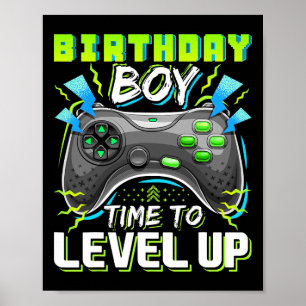 Póster Cumpleaños Hora Del Niño Para Levantar Videojuego 