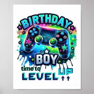 Póster Cumpleaños Hora Del Niño Para Levantar Videojuego
