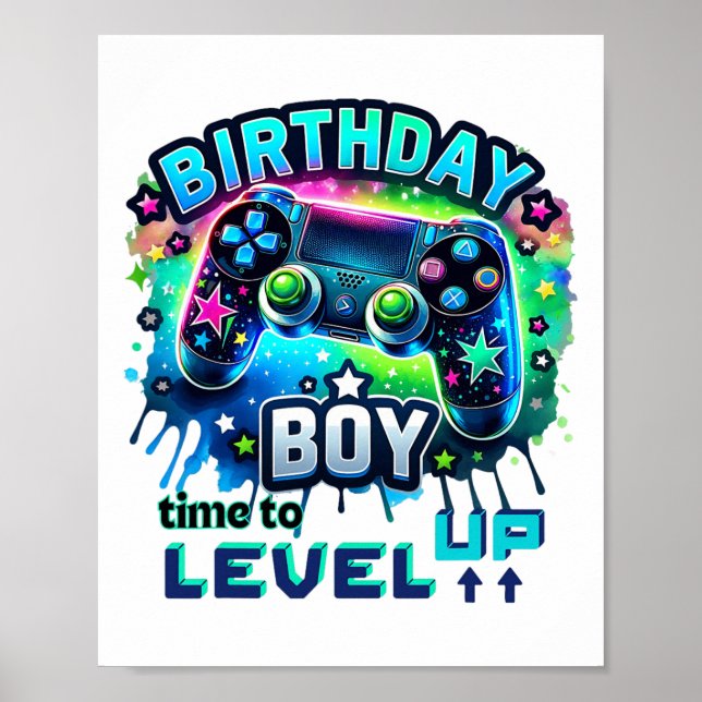 Póster Cumpleaños Hora Del Niño Para Levantar Videojuego  (Frente)