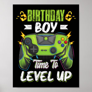 Póster Cumpleaños Hora Del Niño Para Levantar Videojuego 