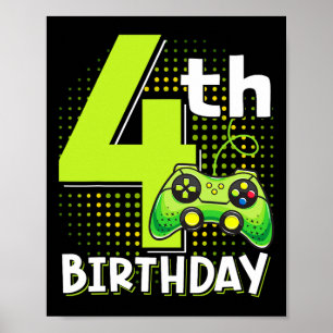 Póster Cumpleaños Jugador 4 Años Niño Divertido Videojueg