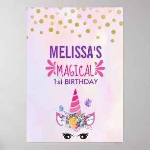 Póster Cumpleaños Mágico Unicornio Rosa de Moda