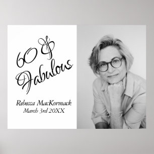 Póster Cumpleaños moderno 60 y fabuloso en negro y blanco