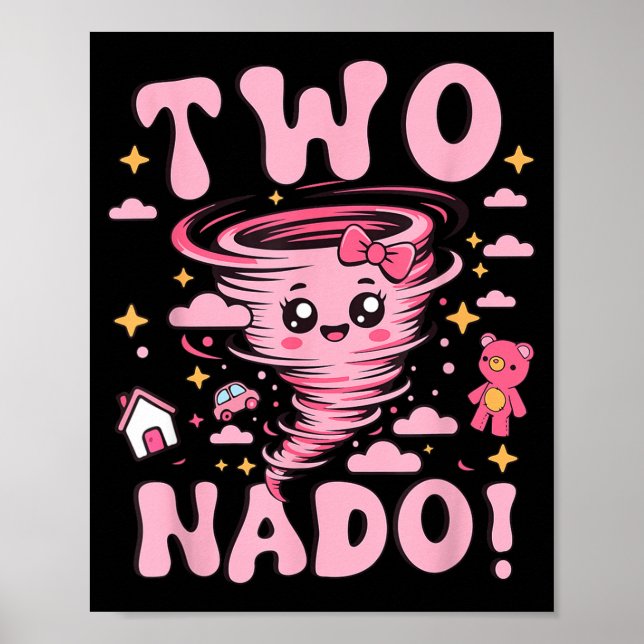 Póster Cumpleaños niña 2 Tornado Dos Nado 2do cumpleaños (Frente)