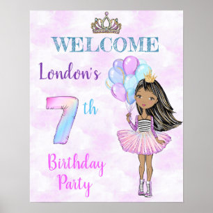 Póster Cumpleaños niña 7 Princesa Afroamericana