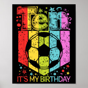 Póster Cumpleaños niño niña 10 años fútbol Cumple 10