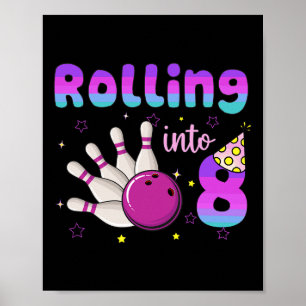 Póster Cumpleaños niño niña de bolos rodando hacia 8 dive