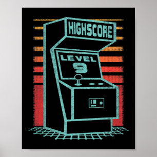 Póster Cumpleaños Nivel Retro Gamer de 9 años Desbloquead