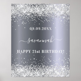 Póster Cumpleaños nombre brillo plateado bienvenida fiest