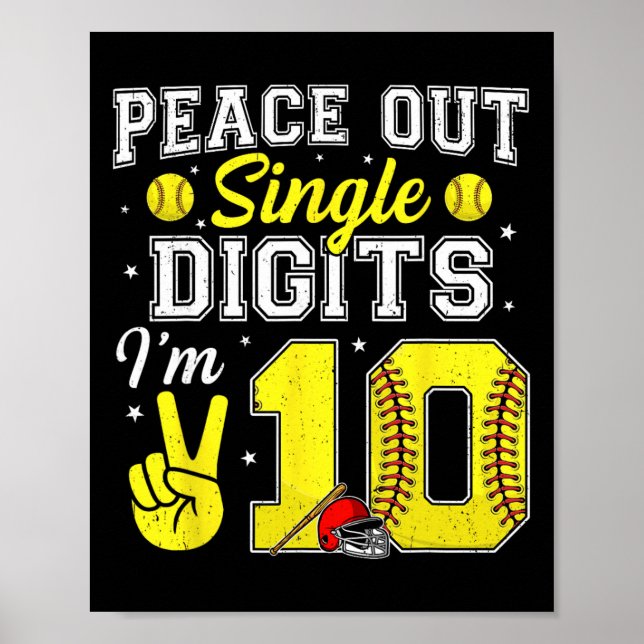 Póster Cumpleaños número 10 niño Softll Peace Out Single  (Frente)