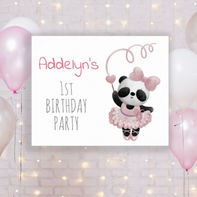 Póster Cumpleaños número 1 de la niña del oso panda lindo (Subido por el creador)
