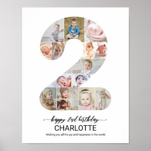 Póster Cumpleaños número 2 personalizado con fotos collag