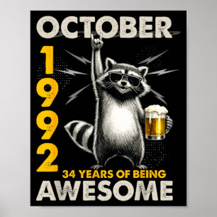 Póster Cumpleaños número 34 del mapache cerveza octubre 1