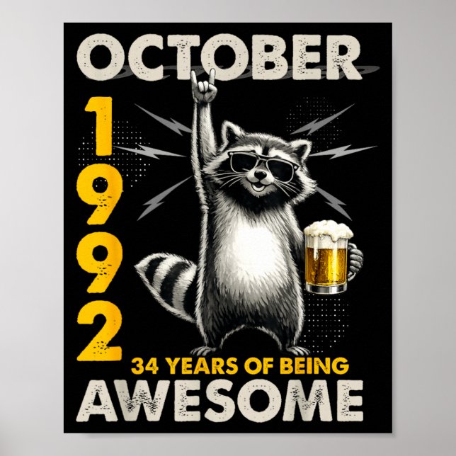 Póster Cumpleaños número 34 del mapache cerveza octubre 1 (Frente)