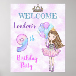 Póster Cumpleaños número 9 de la princesa lavanda turques