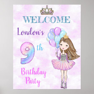 Póster Cumpleaños número 9 de la princesa lavanda turques