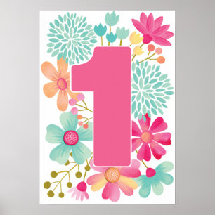Póster Cumpleaños número uno de la bebé número uno impres