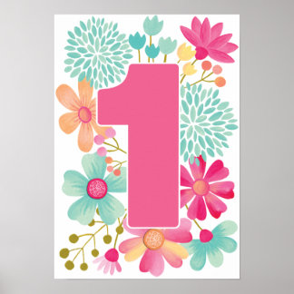 Póster Cumpleaños número uno de la bebé número uno impres