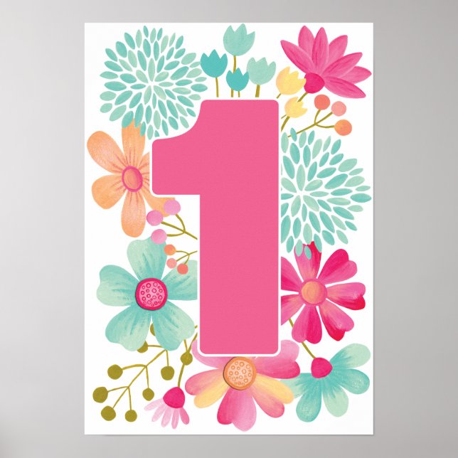 Póster Cumpleaños número uno de la bebé número uno impres (Frente)
