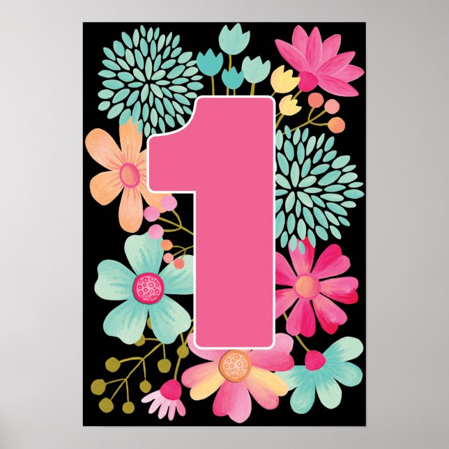Póster Cumpleaños número uno de la bebé número uno impres (Frente)