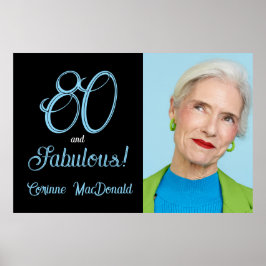 Póster Cumpleaños ochenta y fabuloso azul ártico