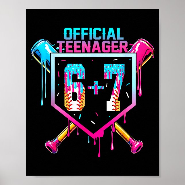 Póster Cumpleaños oficial número 13 de adolescente de 6+7 (Frente)