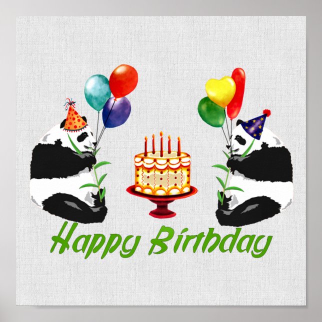 Póster Cumpleaños Pandas (Frente)