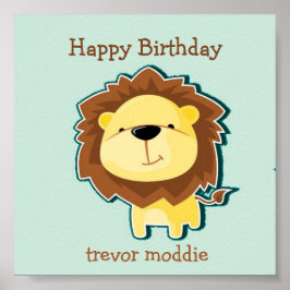 Póster Cumpleaños patrón azul león lindo