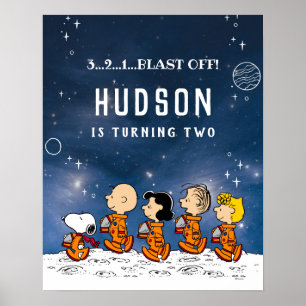 Póster Cumpleaños Peanuts Espacio