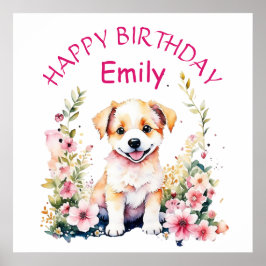 Póster Cumpleaños Personalizado de Cachorro Cachorro