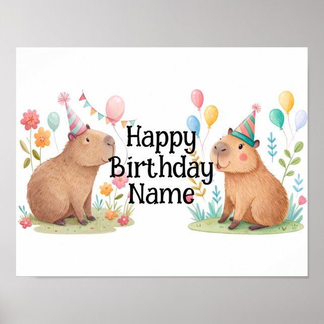 Póster Cumpleaños personalizado de carpincho (Frente)