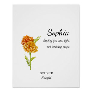 Póster Cumpleaños Personalizado de Marigold de Octubre