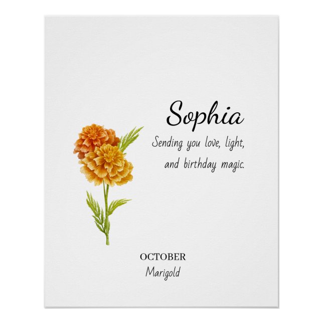 Póster Cumpleaños Personalizado de Marigold de Octubre (Anverso)
