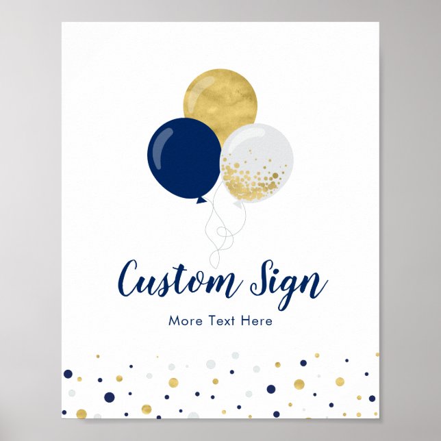 Póster Cumpleaños personalizado de niños con globos dorad (Frente)