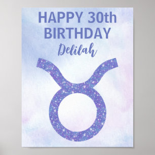 Póster Cumpleaños personalizado de Tauro con signo de ast